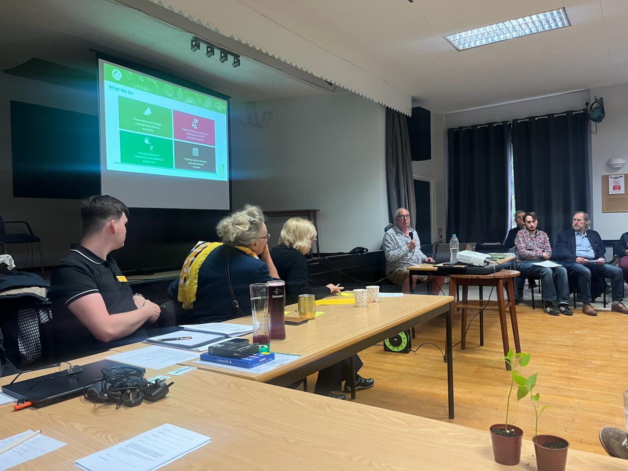 Speakers at the Ashford Allotment Society self-management meeting
